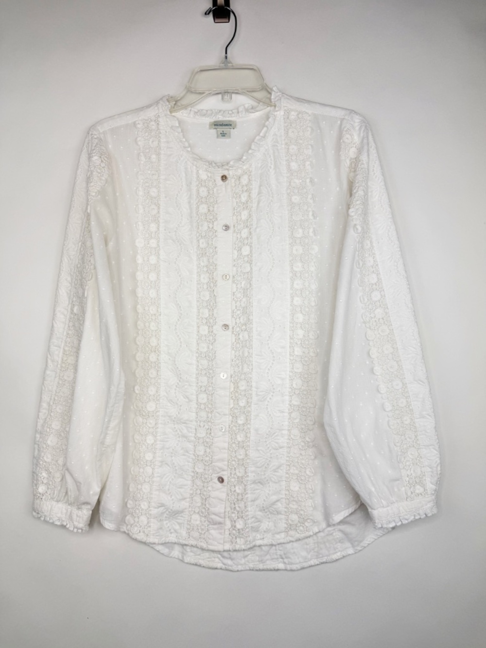 Sundance White Embroidered Eyelet Button Front Blouse Sz L